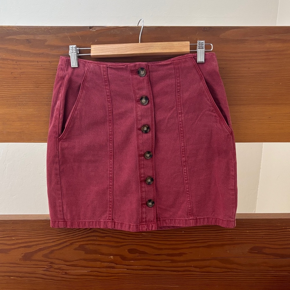 Stylish Button-Down Mini Skirt in Deep Red